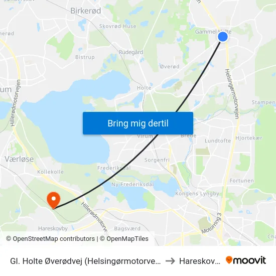 Gl. Holte Øverødvej (Helsingørmotorvejen) to Hareskoven map