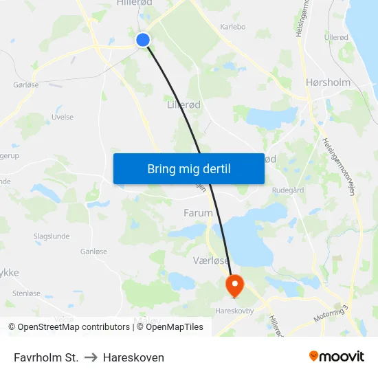 Favrholm St. to Hareskoven map