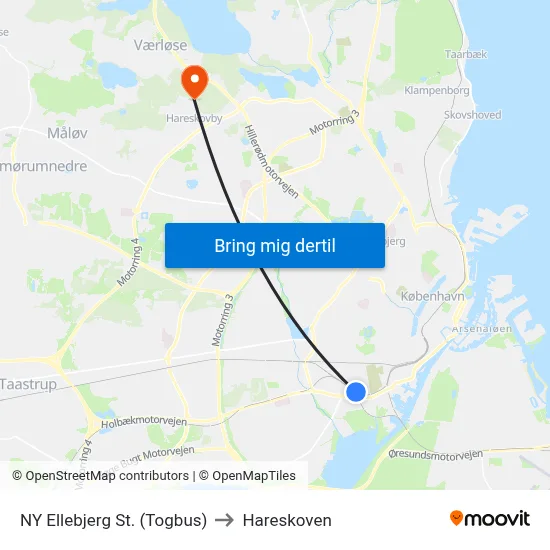 NY Ellebjerg St. (Togbus) to Hareskoven map