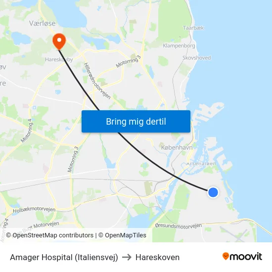 Amager Hospital (Italiensvej) to Hareskoven map