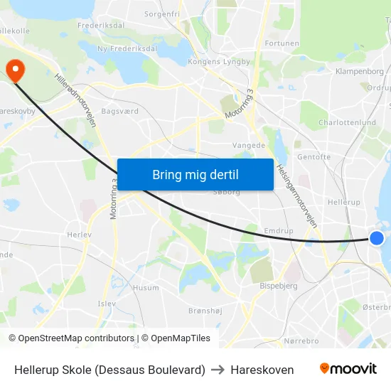 Hellerup Skole (Dessaus Boulevard) to Hareskoven map