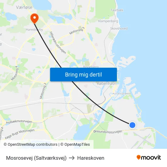Mosrosevej (Saltværksvej) to Hareskoven map