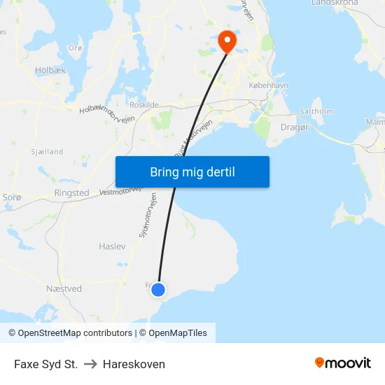 Faxe Syd St. to Hareskoven map