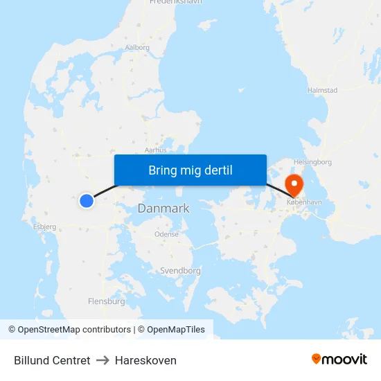 Billund Centret to Hareskoven map