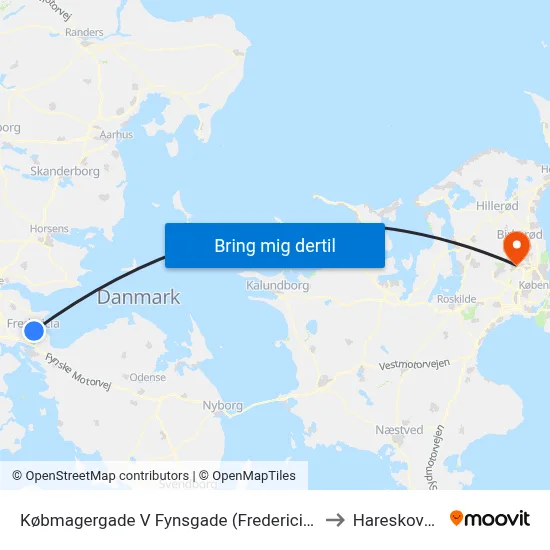 Købmagergade V Fynsgade (Fredericia) to Hareskoven map