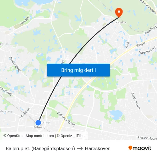 Ballerup St. (Banegårdspladsen) to Hareskoven map