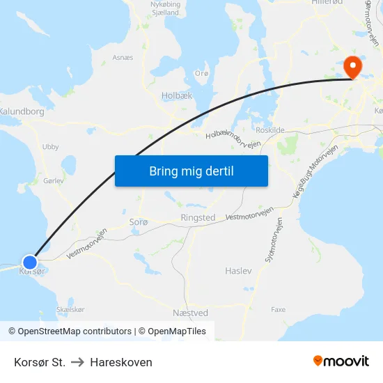 Korsør St. to Hareskoven map