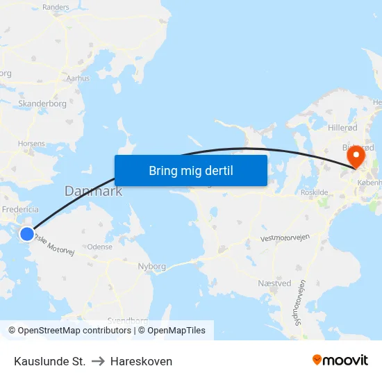 Kauslunde St. to Hareskoven map
