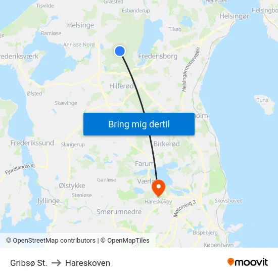 Gribsø St. to Hareskoven map