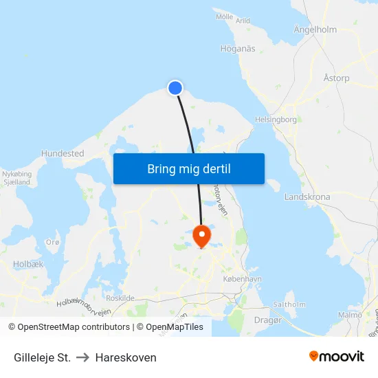 Gilleleje St. to Hareskoven map