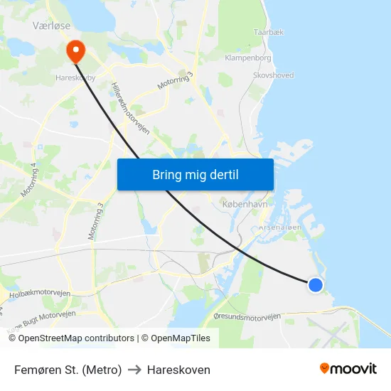 Femøren St. (Metro) to Hareskoven map