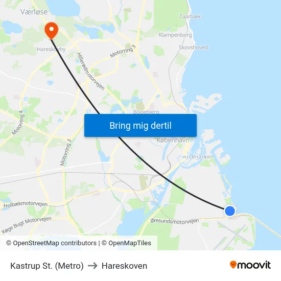 Kastrup St. (Metro) to Hareskoven map