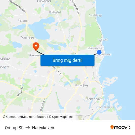 Ordrup St. to Hareskoven map