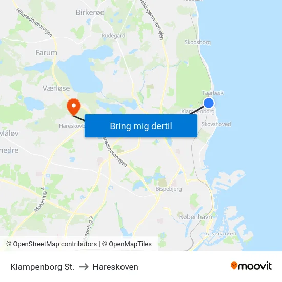 Klampenborg St. to Hareskoven map