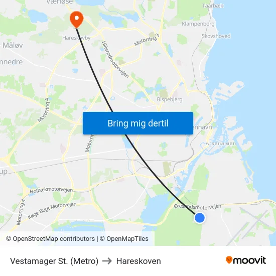 Vestamager St. (Metro) to Hareskoven map