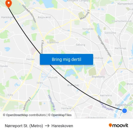 Nørreport St. (Metro) to Hareskoven map