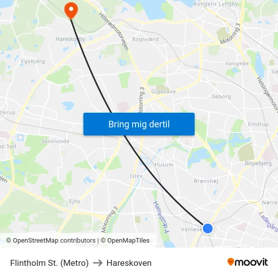 Flintholm St. (Metro) to Hareskoven map