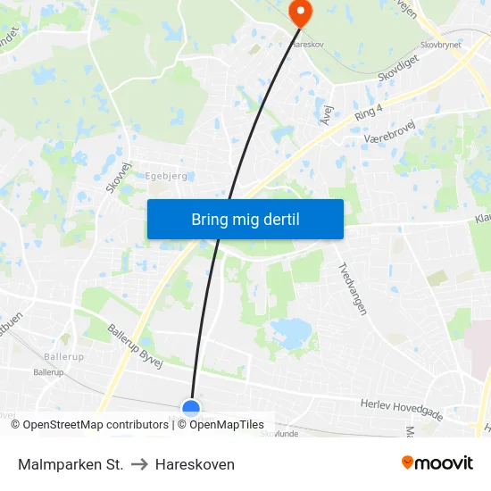 Malmparken St. to Hareskoven map