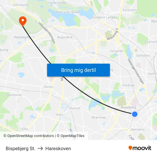 Bispebjerg St. to Hareskoven map
