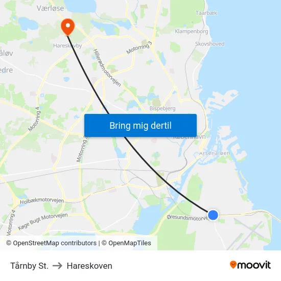 Tårnby St. to Hareskoven map