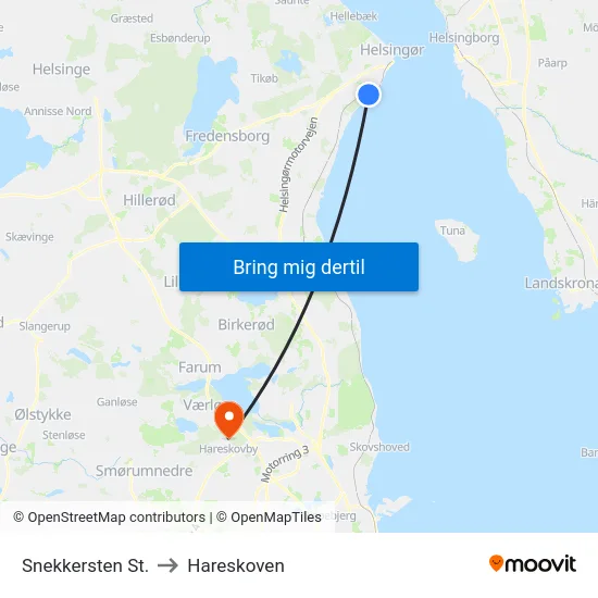 Snekkersten St. to Hareskoven map