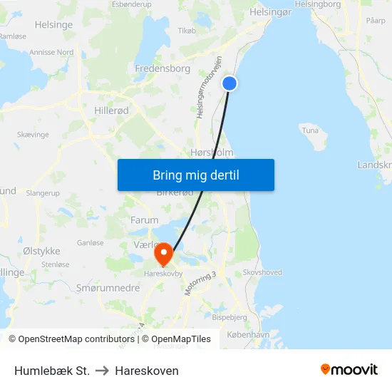 Humlebæk St. to Hareskoven map