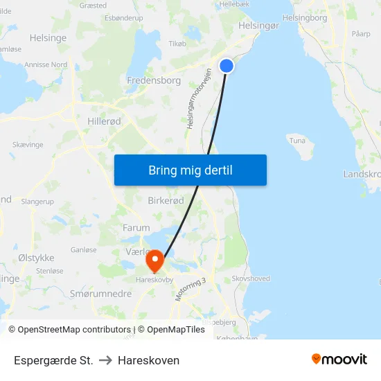 Espergærde St. to Hareskoven map