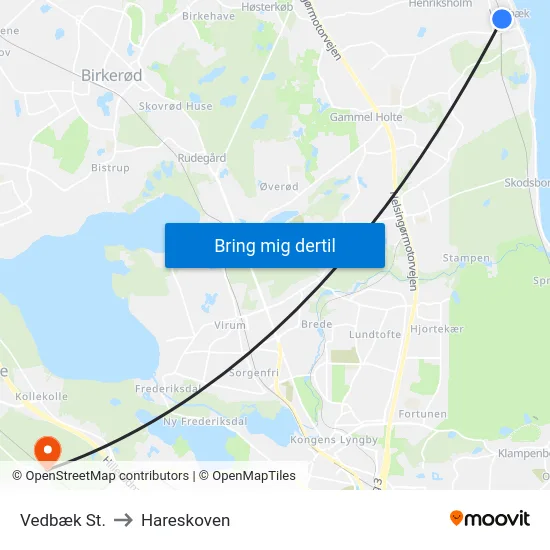 Vedbæk St. to Hareskoven map