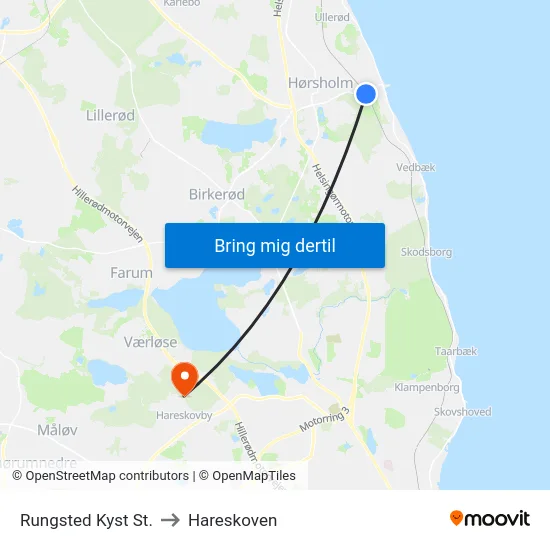 Rungsted Kyst St. to Hareskoven map