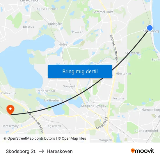 Skodsborg St. to Hareskoven map