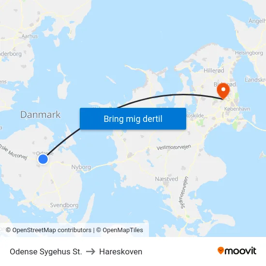 Odense Sygehus St. to Hareskoven map