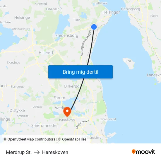 Mørdrup St. to Hareskoven map