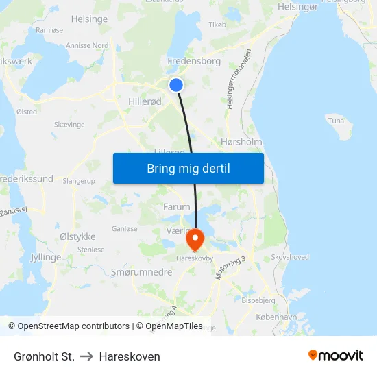 Grønholt St. to Hareskoven map