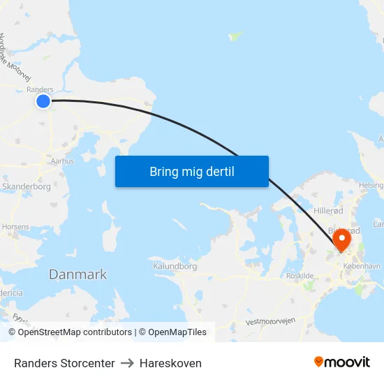 Randers Storcenter to Hareskoven map