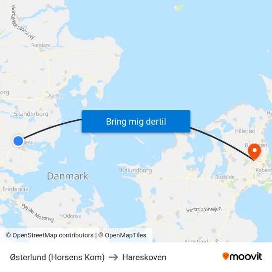 Østerlund (Horsens Kom) to Hareskoven map