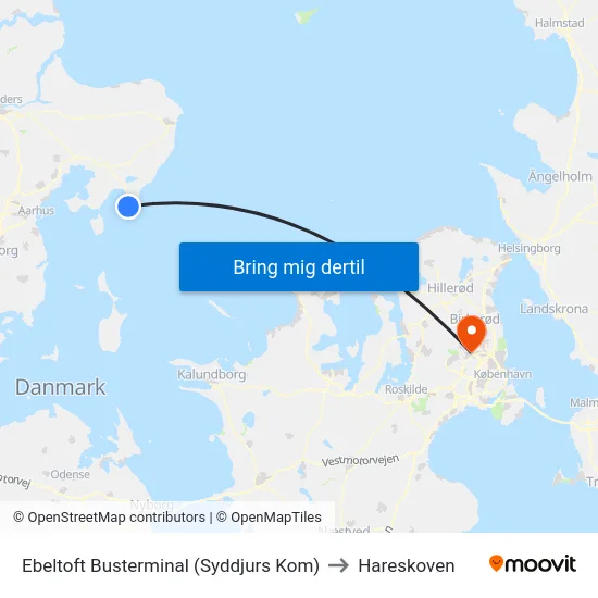 Ebeltoft Busterminal (Syddjurs Kom) to Hareskoven map