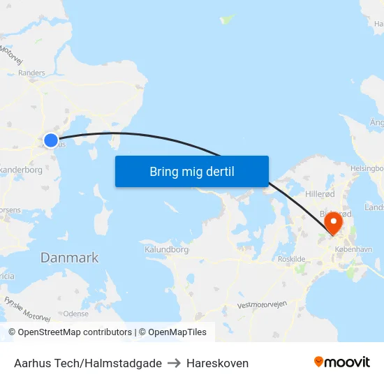 Aarhus Tech/Halmstadgade to Hareskoven map