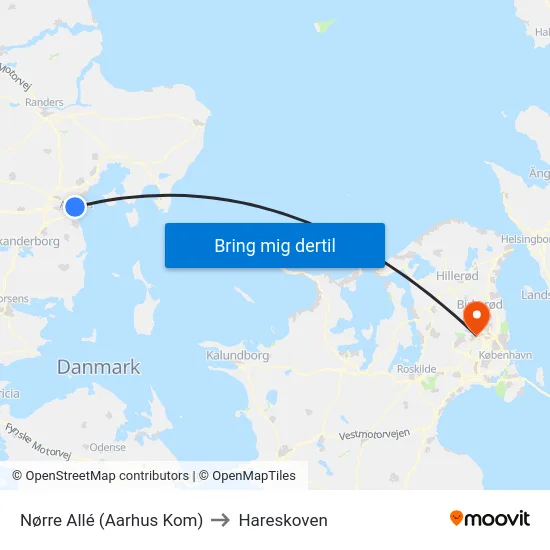 Nørre Allé (Aarhus Kom) to Hareskoven map
