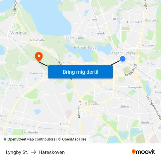Lyngby St. to Hareskoven map