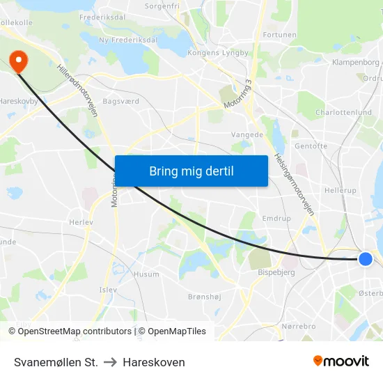 Svanemøllen St. to Hareskoven map