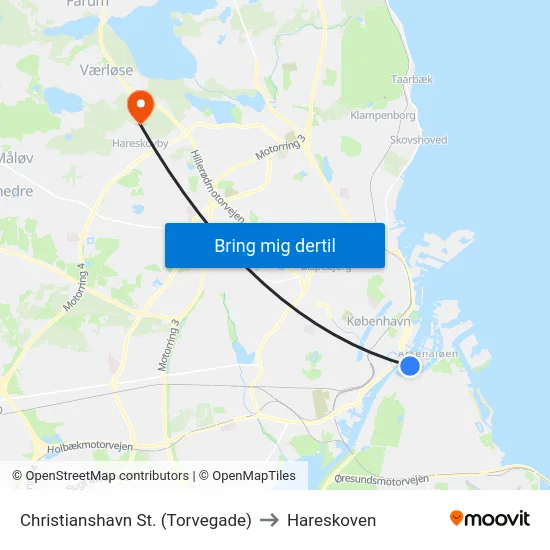 Christianshavn St. (Torvegade) to Hareskoven map