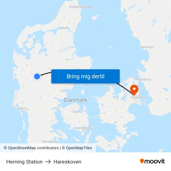 Herning Station to Hareskoven map