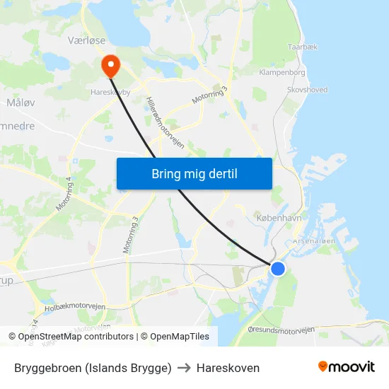 Bryggebroen (Islands Brygge) to Hareskoven map