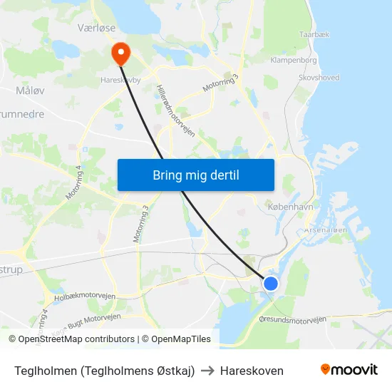 Teglholmen (Teglholmens Østkaj) to Hareskoven map