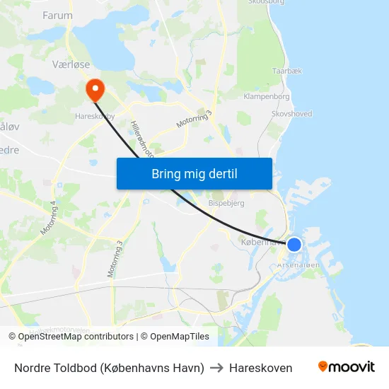 Nordre Toldbod (Københavns Havn) to Hareskoven map
