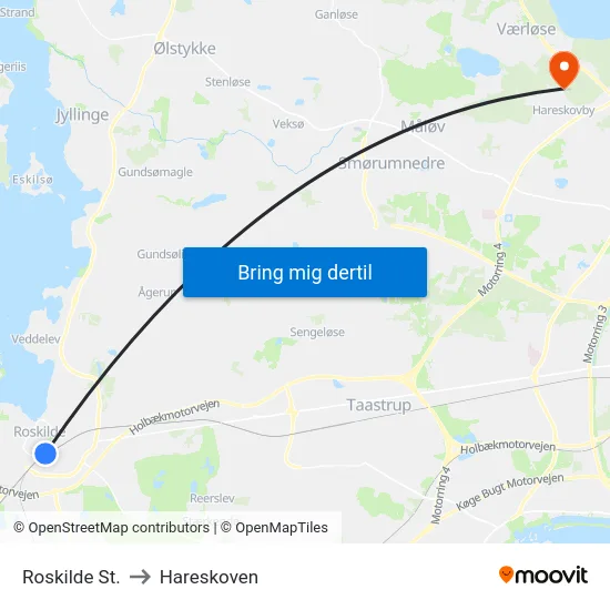 Roskilde St. to Hareskoven map