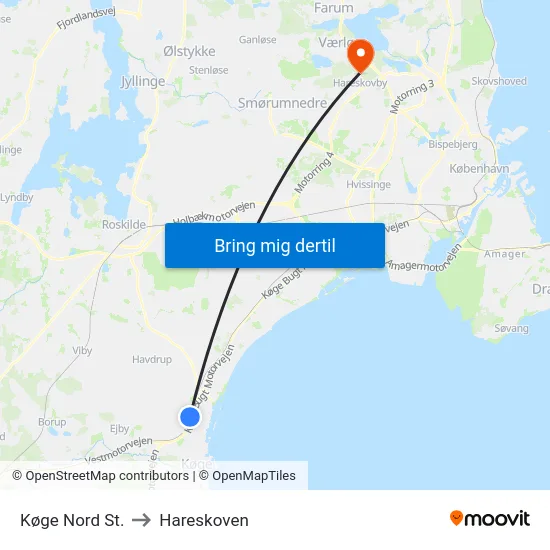 Køge Nord St. to Hareskoven map