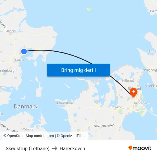 Skødstrup (Letbane) to Hareskoven map