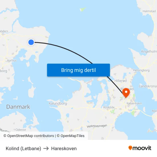Kolind (Letbane) to Hareskoven map