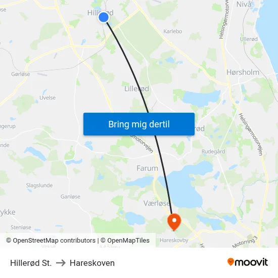 Hillerød St. to Hareskoven map